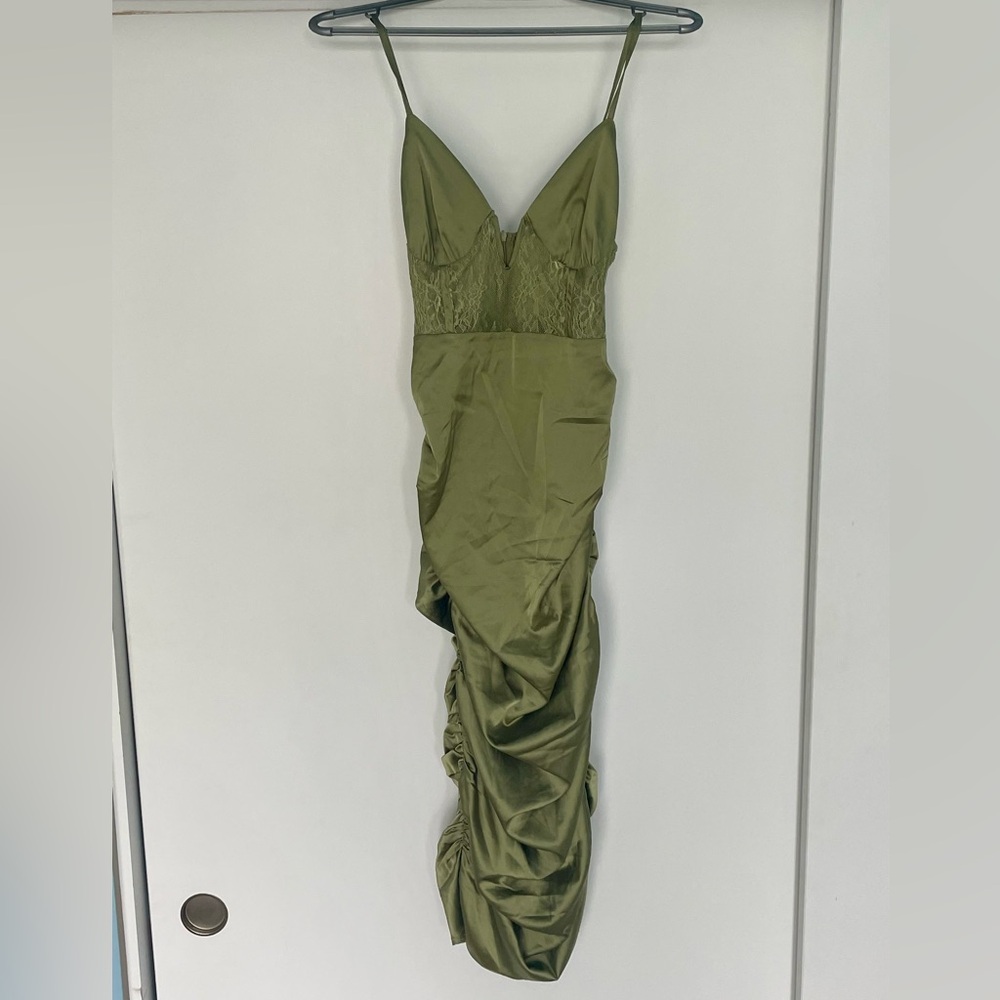 NWT Cider Lace Ruched Midi Green Dress - Picture 5 of 5